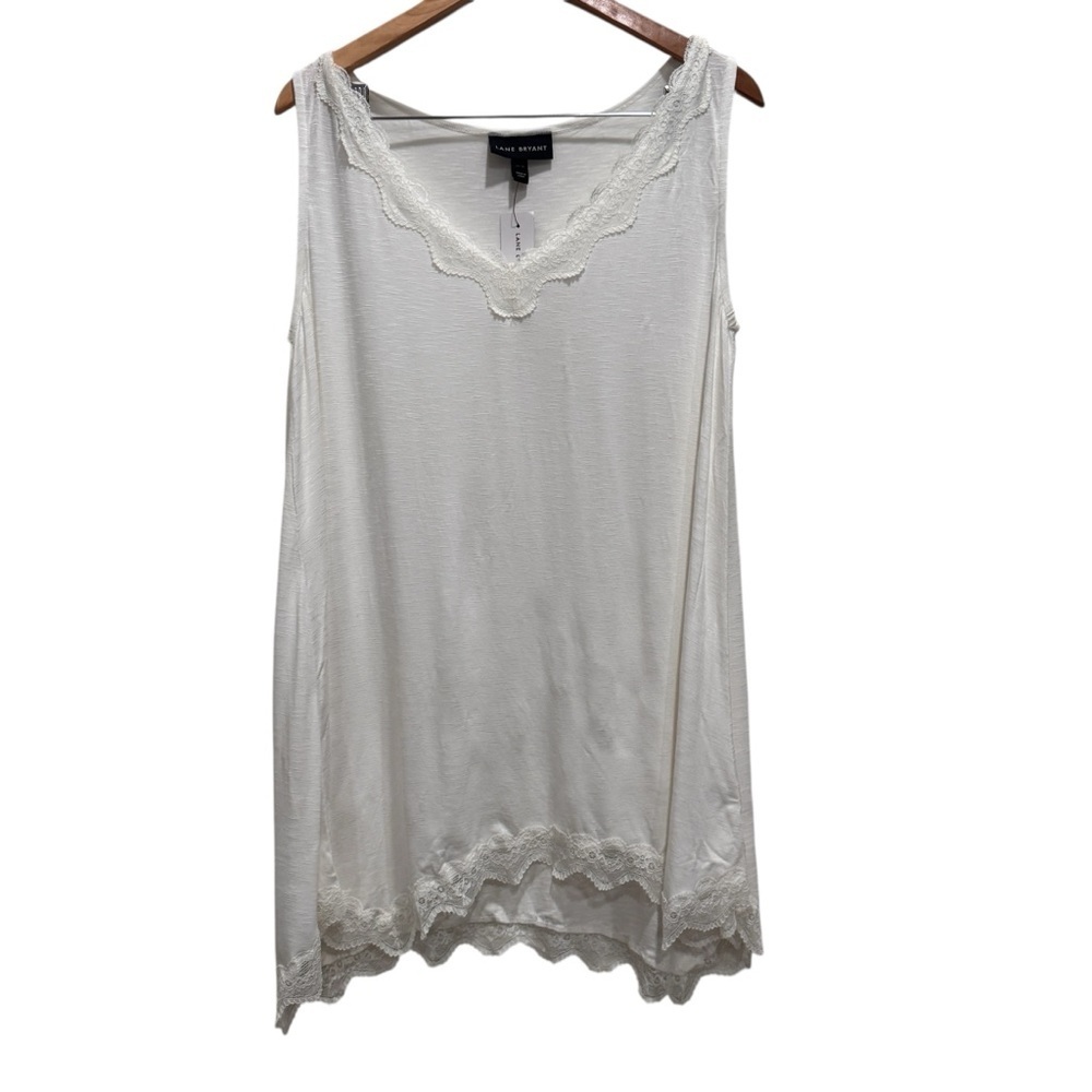 NWT Lane Bryant The Swing Collection White Lace Trim V Neck Tank Top Size 14/16